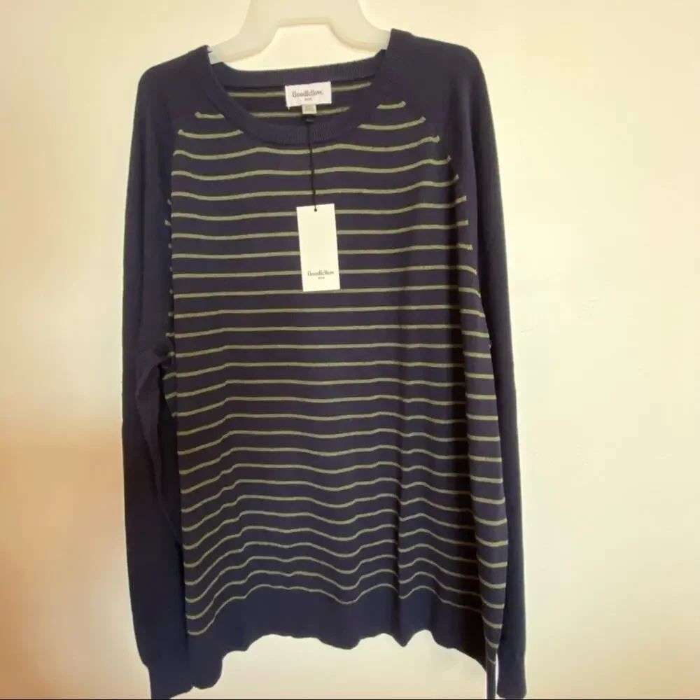 Goodfellow 100% Cotton Navy Sweater green stripe XXL NWT